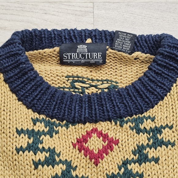 Vintage Structure Knit Sweater Multi Color Aztec Native Print Size Large L - Picture 2 of 9